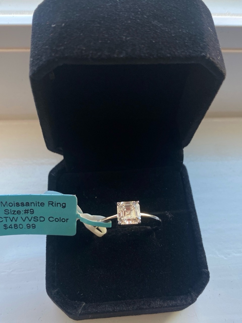 1.5 Carat Asscher Cut Moissanite Ring Size 9